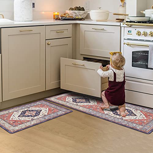 Pauwer Anti Fatigue Kitchen Mats for Floor 2 Piece Set, Cushioned Memory Foam Kitchen Rug, Non Slip Kitchen Runner Rug Carpet, Waterproof Kitchen Sink Area Rug Comfort Standing Mat for Kitchen Laundry