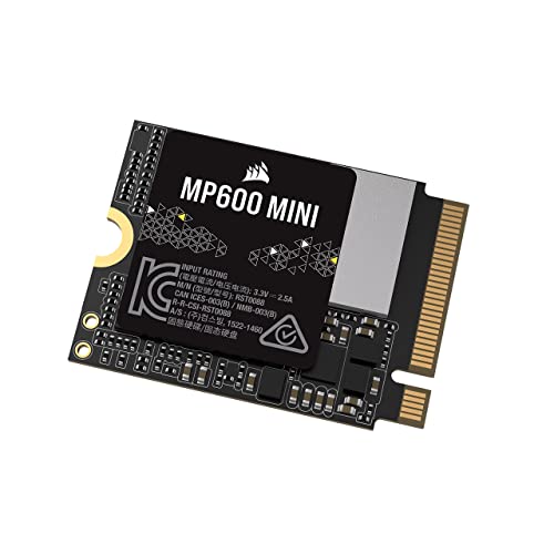 Corsair MP600 Mini 1TB M.2 NVMe PCIe x4 Gen4 2 SSD – M.2 2230 – Up to 4,800MB/sec Sequential Read – High-Density 3D TLC NAND – Great for Steam Deck and Microsoft Surface – Black