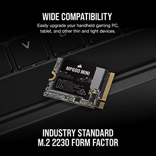 Corsair MP600 Mini 1TB M.2 NVMe PCIe x4 Gen4 2 SSD – M.2 2230 – Up to 4,800MB/sec Sequential Read – High-Density 3D TLC NAND – Great for Steam Deck and Microsoft Surface – Black