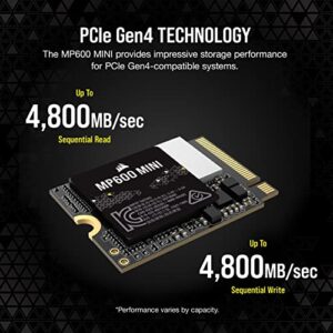 Corsair MP600 Mini 1TB M.2 NVMe PCIe x4 Gen4 2 SSD – M.2 2230 – Up to 4,800MB/sec Sequential Read – High-Density 3D TLC NAND – Great for Steam Deck and Microsoft Surface – Black