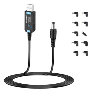 farsense usb to dc 5v power cord, universal dc 5.5x2.1mm barrel plug charging cable(3ft) with 10 connector tips,usb to barrel plug 5v power cable with on/off switch and led indicator