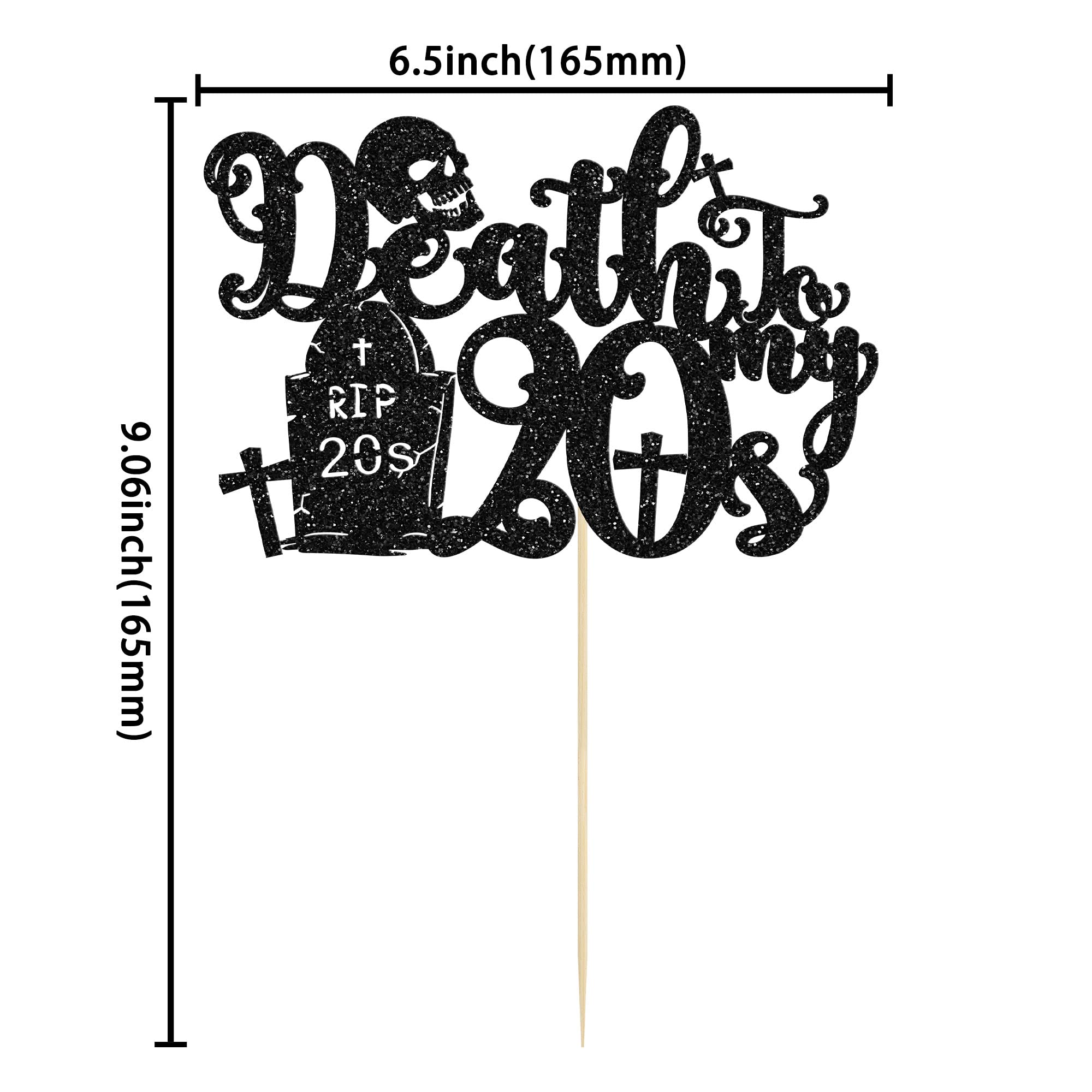 1 Pack Black Glitter Death to My 20’s Cake Topper Rip Twenties/Cheers to 30 Years/Happy 30th Birthday Cake Topper Decorations for Death to My Youth 30th Birthday Party Decorations