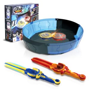 infinity nado stadium - battling tops burst toy for boys grils age 8-12 - including beystadium, 2 gaming top toys, 2 sword launcher - sapphire blue and flame red