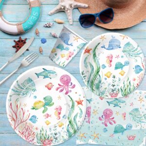 APOWBLS Ocean Under The Sea Party Decorations Dinnerware For Birthday Baby Shower, Ocean Theme Party Supplies, Plate, Cup, Napkin, Underwater World Sea Life Theme Party Decorations Tableware, Serve 48