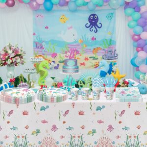 APOWBLS Ocean Under The Sea Party Decorations Dinnerware For Birthday Baby Shower, Ocean Theme Party Supplies, Plate, Cup, Napkin, Underwater World Sea Life Theme Party Decorations Tableware, Serve 48