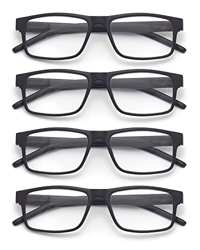 Colloddiss 4-Pack Reading Glasses for Men Women, Spring Hinge Readers Glasses, Blue Light Blocking Eyeglasses SR20523, 4 Black 2.5 x