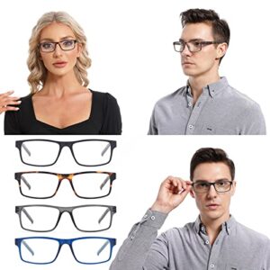 Colloddiss 4-Pack Reading Glasses for Men Women, Spring Hinge Readers Glasses, Blue Light Blocking Eyeglasses SR20523, 4 Black 2.5 x