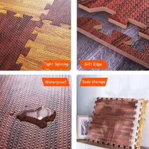 10PCS Interlocking Foam Tiles, Wood Grain Printed Floor Foam Mats with Border, Puzzle Flooring Mat for Home Playroom Basement, Waterproof Soft Crawling Mat(Size:60x60x1.2cm,Color:Light)