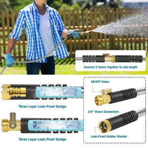 GREENER 50FT Metal Garden Hose, Easy Handle Stainless Steel Hose Heavy Duty Water Hose with Brass Swivel Spout, Lightweight, Easy to Coil, Kink Free, Rust Proof Hose for Yard