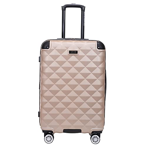 Kenneth Cole REACTION Diamond Tower Collection Lightweight Hardside Expandable 8-Wheel Spinner Travel Luggage, Rose Champagne, 24-Inch Checked