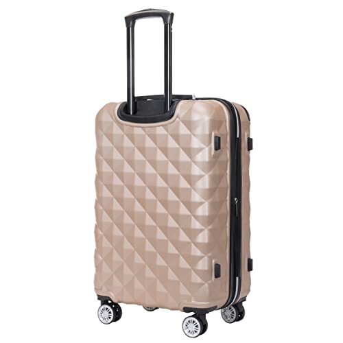 Kenneth Cole REACTION Diamond Tower Collection Lightweight Hardside Expandable 8-Wheel Spinner Travel Luggage, Rose Champagne, 24-Inch Checked