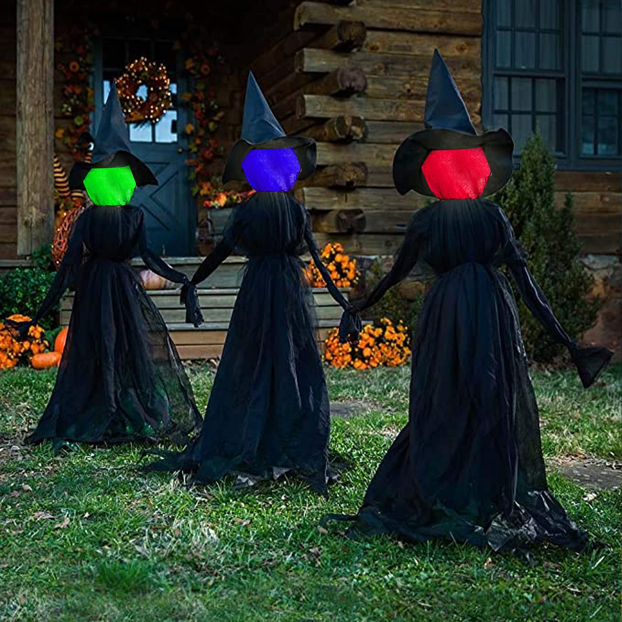 Dazzle Bright Halloween Decorations, 6 FT Set of 3 Light Up Halloween Witch with Stakes, Witch Decorations for Outdoor Garden Yard Lawn Haunted House Decor