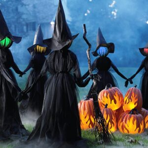 Dazzle Bright Halloween Decorations, 6 FT Set of 3 Light Up Halloween Witch with Stakes, Witch Decorations for Outdoor Garden Yard Lawn Haunted House Decor