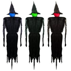 Dazzle Bright Halloween Decorations, 6 FT Set of 3 Light Up Halloween Witch with Stakes, Witch Decorations for Outdoor Garden Yard Lawn Haunted House Decor