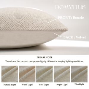 DOMVITUS Decorative Pillow Cover, 2pcs 18x18 Milk White Boucle, Plain Velvet Back, Set of 2 Throw Pillow Covers for Couch, Bed, Sofa, Living Room, Soft Accent Pillows