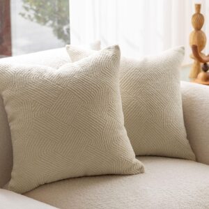 DOMVITUS 18x18 Pillow Cover Boucle Pillow Covers Set of 2 Decorative Pillows for Couch Luxury Neutral Throw Pillow Covers Bed Sofa Pillows for Living Room Soft Accent Pillows, Frosting Cream