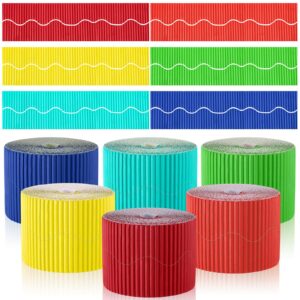 6 rolls 295ft corrugated paper scalloped straight rolled border trim modern boho bulletin board border for classroom school board chalkboard home wall decoration (multicolor)