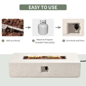 COSIEST 56-inch x 28-inch Outdoor Propane Fire Pit Coffee Table w Concrete Rectangle Base, 50,000 BTU, Free Lava Rocks and RainCover, Fits 20lb Tank Outside