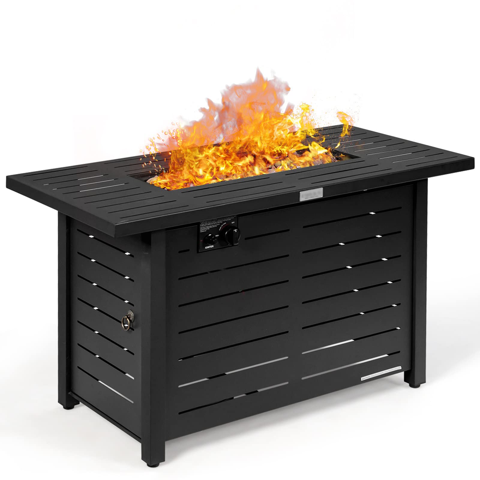 HAPPYGRILL 42" Fire Pit Table Propane Gas Fire Table with Lid, 60,000 BTU Gas Burner Stove Fire Table for Outdoor Patio Backyard