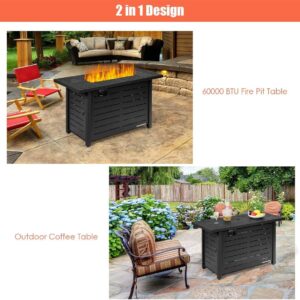 HAPPYGRILL 42" Fire Pit Table Propane Gas Fire Table with Lid, 60,000 BTU Gas Burner Stove Fire Table for Outdoor Patio Backyard