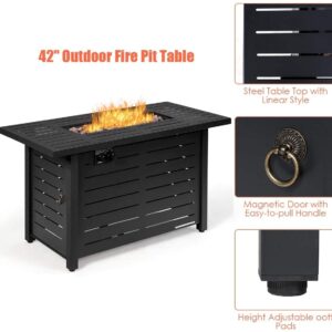 HAPPYGRILL 42" Fire Pit Table Propane Gas Fire Table with Lid, 60,000 BTU Gas Burner Stove Fire Table for Outdoor Patio Backyard