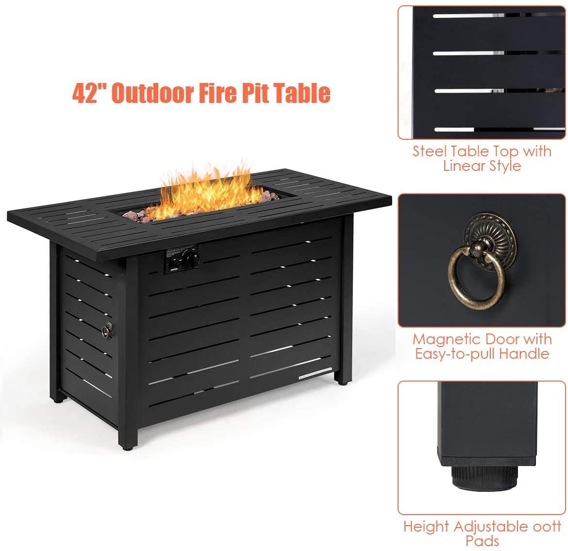 HAPPYGRILL 42" Fire Pit Table Propane Gas Fire Table with Lid, 60,000 BTU Gas Burner Stove Fire Table for Outdoor Patio Backyard