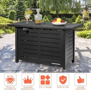 HAPPYGRILL 42" Fire Pit Table Propane Gas Fire Table with Lid, 60,000 BTU Gas Burner Stove Fire Table for Outdoor Patio Backyard