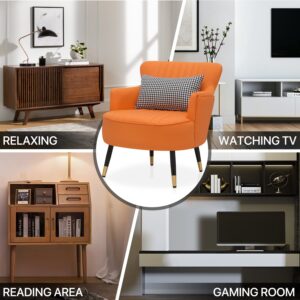 MoNiBloom Accent Chair Modern Armchair Single Sofa Chair with Lumbar Pillow, Mid Century Modern Comfortable Leatheraire Reading Chair for Living Room Bedroom, Metal Legs Back Club Arm Chair, Orange