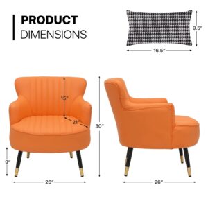 MoNiBloom Accent Chair Modern Armchair Single Sofa Chair with Lumbar Pillow, Mid Century Modern Comfortable Leatheraire Reading Chair for Living Room Bedroom, Metal Legs Back Club Arm Chair, Orange