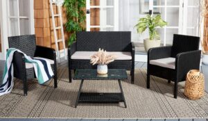 safavieh outdoor collection pat7505 conversation set, black/light grey