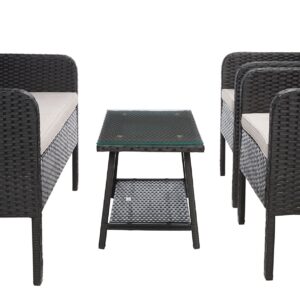 SAFAVIEH Outdoor Collection PAT7505 Conversation Set, Black/Light Grey