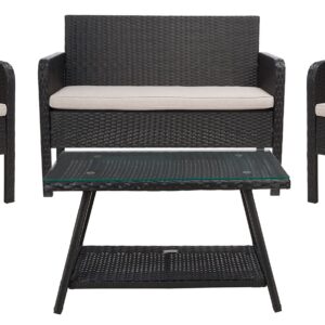 SAFAVIEH Outdoor Collection PAT7505 Conversation Set, Black/Light Grey