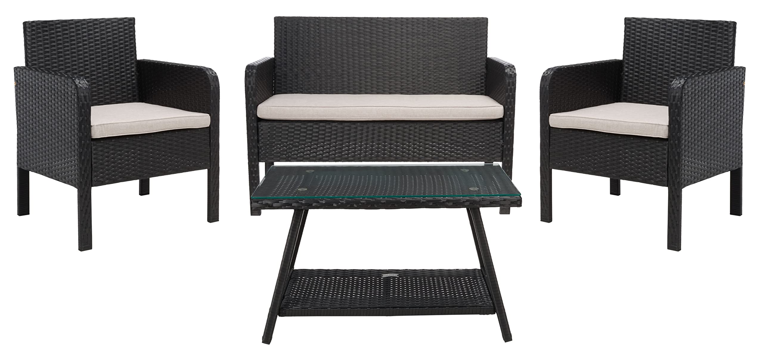 SAFAVIEH Outdoor Collection PAT7505 Conversation Set, Black/Light Grey