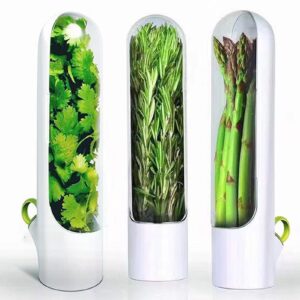 ueoz herb saver for refrigerator, herb saver pod, vegetable preservation bottle, fresh herb keeper for cilantro, mint, parsley, asparagus, keeps greens fresh for 2-3 weeks (3pcs)