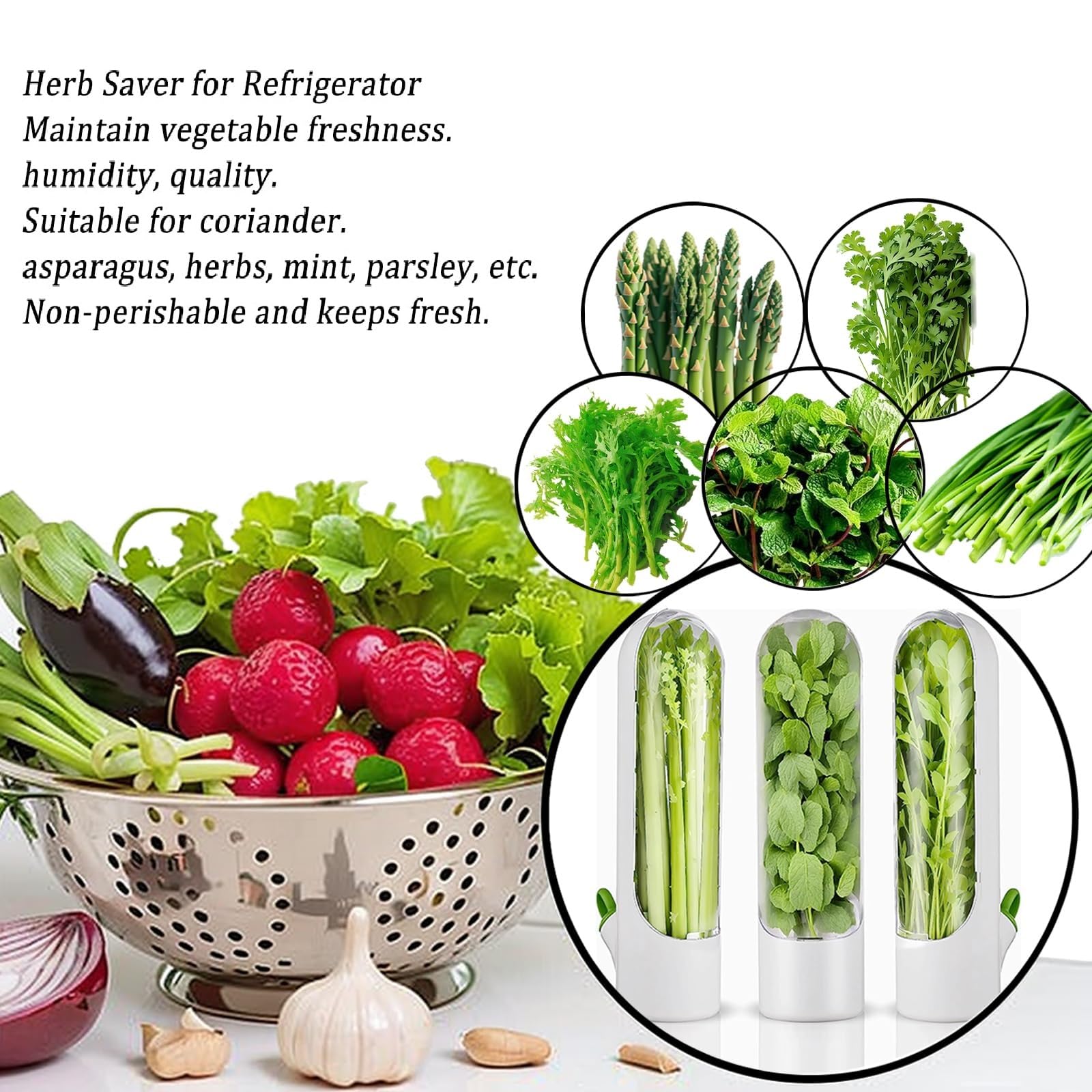 UEOZ Herb Saver for Refrigerator, Herb Saver Pod, Vegetable Preservation Bottle, Fresh Herb Keeper for Cilantro, Mint, Parsley, Asparagus, Keeps Greens Fresh for 2-3 Weeks (3PCS)