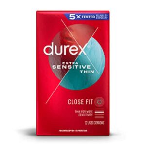 durex extra sensitive lubricated ultra thin premium condoms, close fit, 12 ct, fsa/hsa eligible, discreet packaging