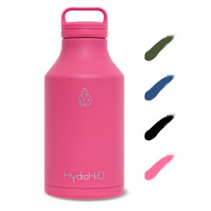 HYDRO H2O 64oz Stainless Steel Water Bottle, 1/2 gallon Vacuum Insulated Durable Jug, BPA-Free Metal Flask,Lightweight Double Wall Large Thermos for camping,sports,Gym, (Half Gallon Pink)