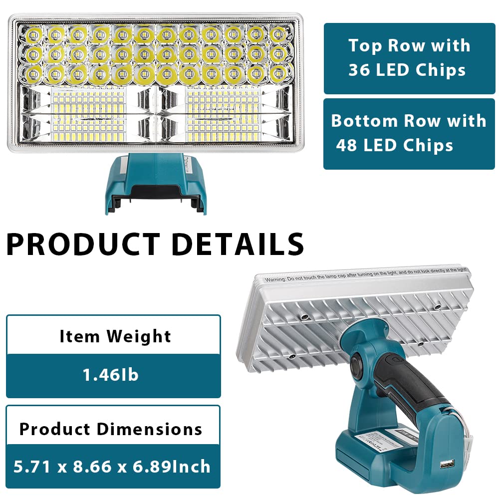 40W 4200lumen Tools LED Work Light Compatible with Makita 18V Lithium-Ion Battery,Choerinton 9In Outdoor Search Light Cordless Flashlight USB Port for Car Repair Camping Emergency Lighting(Tool Only)