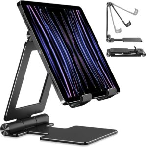 anozer tablet stand,adjustable tablet holder for desk,foldable aluminium for ipad stand dock holder for ipad air 5/4/mini 6/mini 5/10.2/pro 12.9/pro 11,portable monitor,surface (4-13 inch)-black