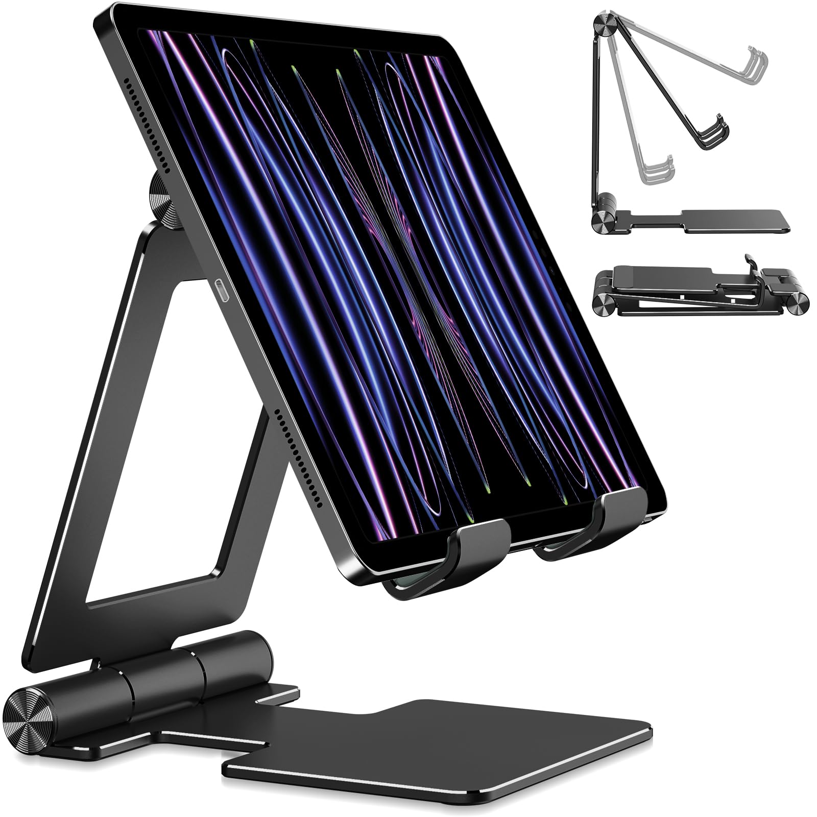 Anozer Tablet Stand,Adjustable Tablet Holder for Desk,Foldable Aluminium for iPad Stand Dock Holder for iPad Air 5/4/Mini 6/Mini 5/10.2/Pro 12.9/Pro 11,Portable Monitor,Surface (4-13 inch)-Black