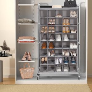 STORAGE MANIAC Shoe Cubby Organizer, Free Standing Shoe Cube Rack for Entryway, Bedroom, Apartment, Closet, 40-Cube Gray