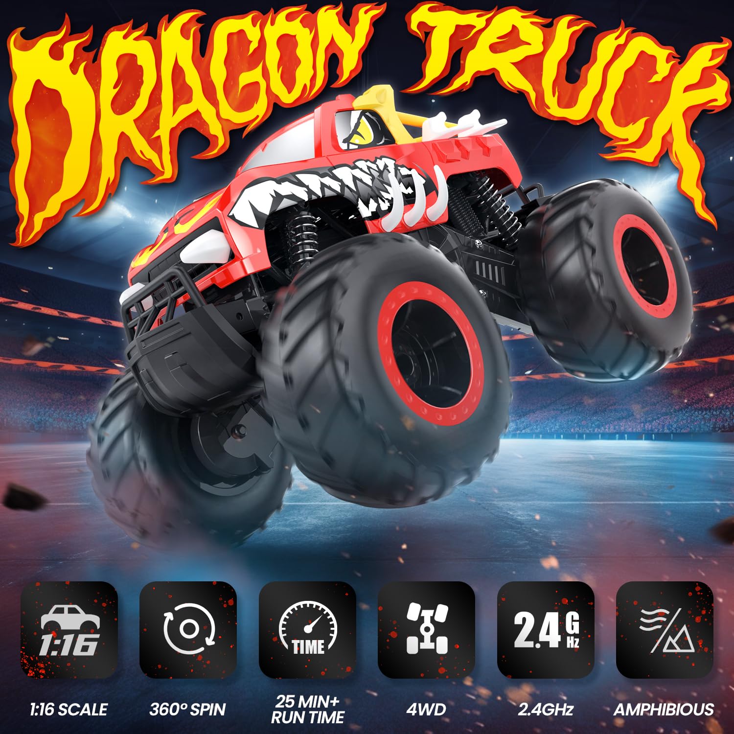 DEERC 1:16 Amphibious RC Monster Trucks IPX7 Waterproof Remote Control Car 4WD Dual Motors All Terrain Off Road 2.4Ghz RC Cars Boat Toys Gifts for Boys Girls Kids Adults