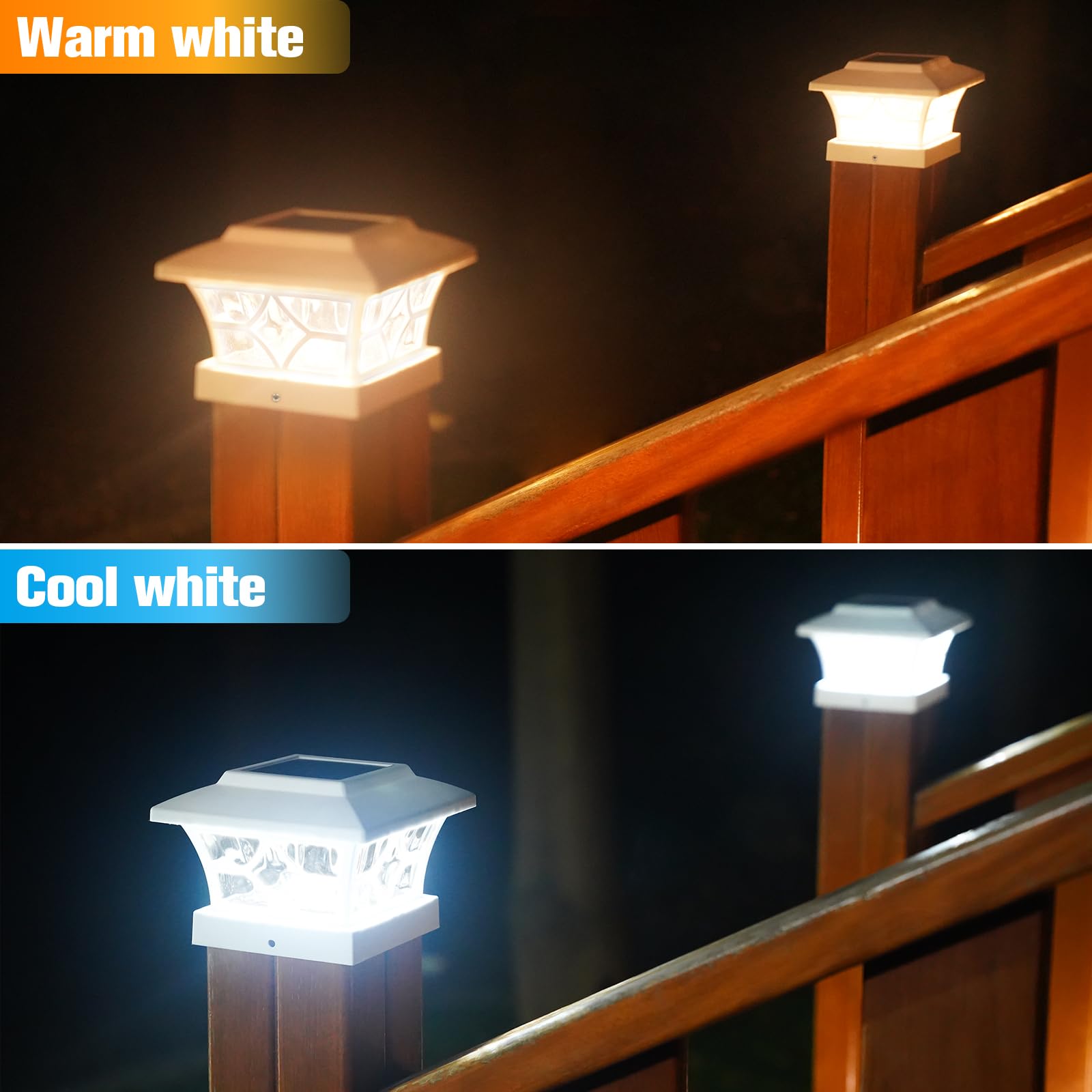 VOLISUN Solar Post Cap Lights Outdoor, Solar Powered Fence Post Cap Lights for 4x4 Vinyl/Wood Post, White Waterproof Solar Deck Post Lights 8Pack Cool/Warm for Garden Patio Porch...