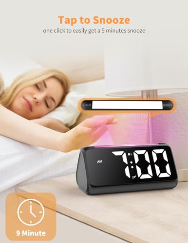 Netzu Digital Alarm Clocks for Bedrooms, Bedside Clocks with RGB Night Light, Rainbow Time, Large Display, Dual Alarm, Snooze, LED Desk Dimmable Alarm Clock for Kids Teens (Black)