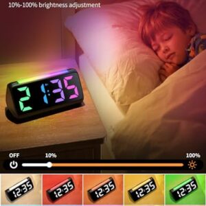 Netzu Digital Alarm Clocks for Bedrooms, Bedside Clocks with RGB Night Light, Rainbow Time, Large Display, Dual Alarm, Snooze, LED Desk Dimmable Alarm Clock for Kids Teens (Black)