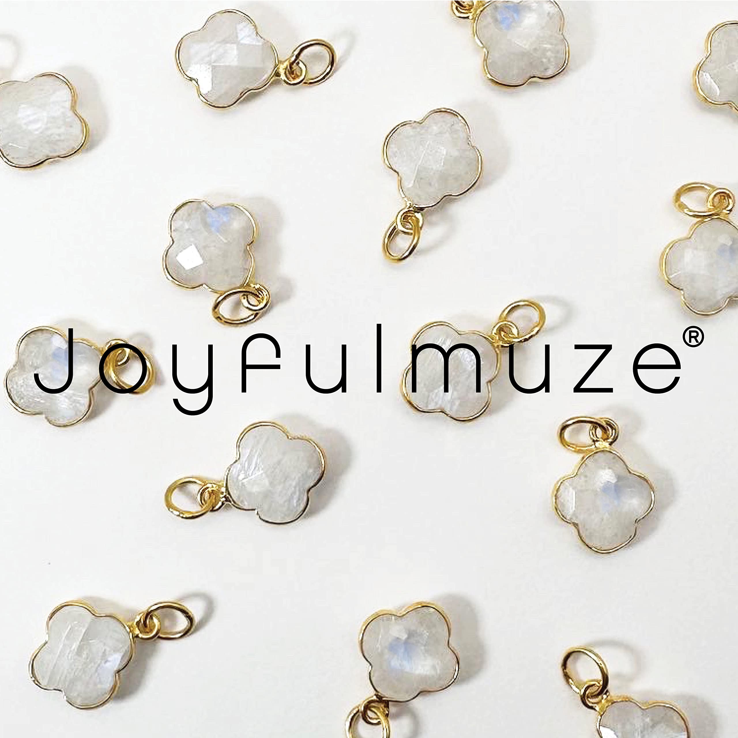 Joyfulmuze Genuine Rainbow Moonstone Clover Necklace, 18kt Gold Over Sterling Silver, Handcrafted Gifts for Women and Girls, Luck Four Leaf Pendant, 18 inches long (Rainbow-Moonstone-Gold)