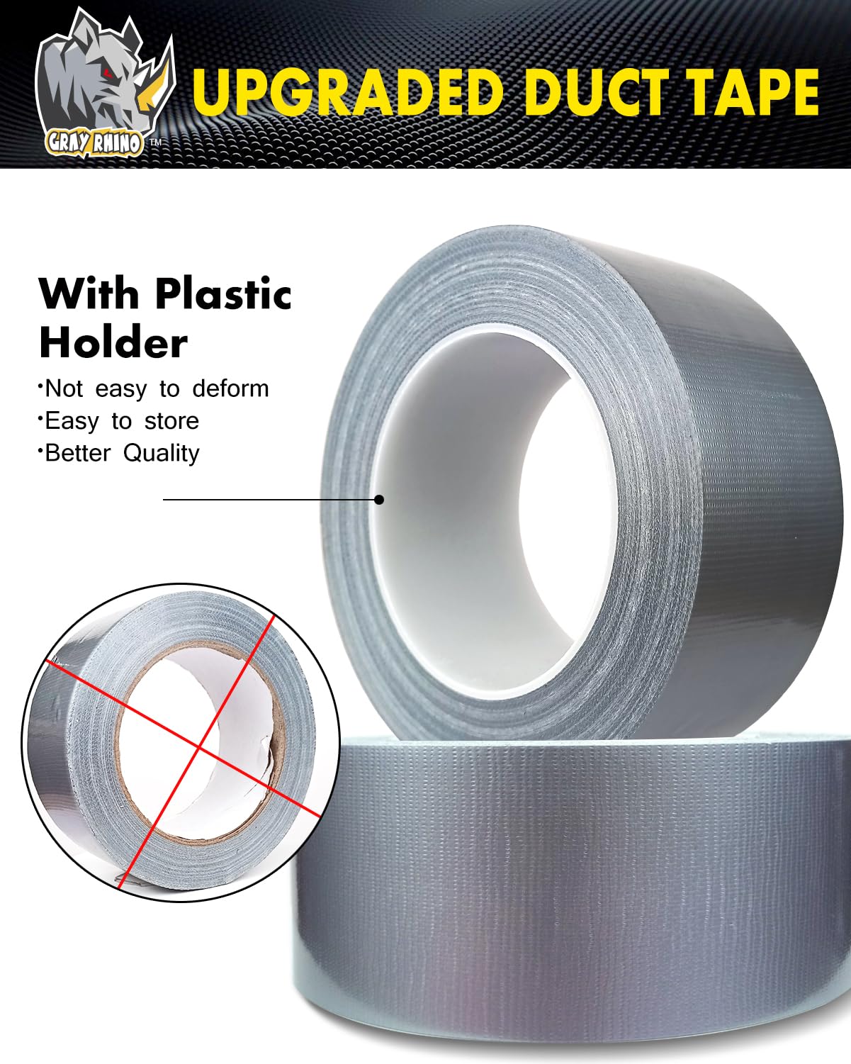 GRAY RHINO Duct Tape Heavy Duty Waterproof 1.88in 105ft/35yd Tearable with No Residue Strong Adhesive Duct Tape for Packaging Tape Indoor&Outdoor Repair Blackout Tape (1, Silver)