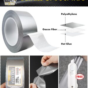 GRAY RHINO Duct Tape Heavy Duty Waterproof 1.88in 105ft/35yd Tearable with No Residue Strong Adhesive Duct Tape for Packaging Tape Indoor&Outdoor Repair Blackout Tape (1, Silver)