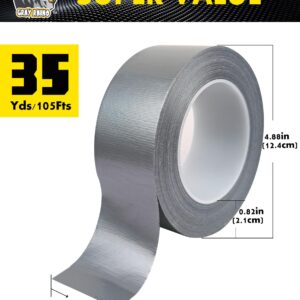 GRAY RHINO Duct Tape Heavy Duty Waterproof 1.88in 105ft/35yd Tearable with No Residue Strong Adhesive Duct Tape for Packaging Tape Indoor&Outdoor Repair Blackout Tape (1, Silver)