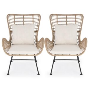 IDZO Patio Wicker Set of 2 Outdoor Dining Chairs, 500lbs, Beige